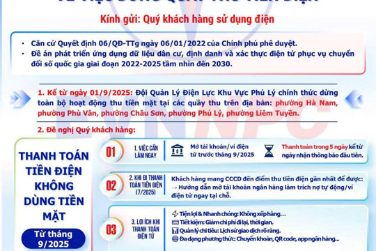 Thông báo về việc dừng quầy thu tiền điện